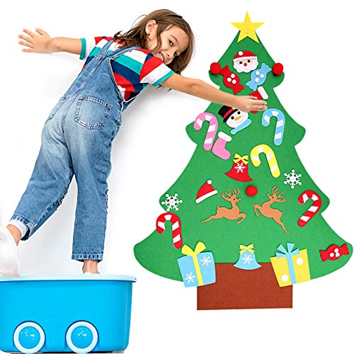 YuChiSX Arbol de Navidad de Fieltro DIY,Conjunto de árbol de Navidad de Fieltro con Adornos Decoración Árbol de Navidad para niños Juguetes educativos Decoración de Pared con Cuerda Colgante