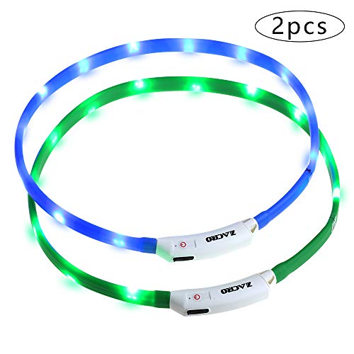 Zacro 2Pcs Collar Perro Luz-Collar Perro LED Brillantes, USB Recargable Collar Perro Seguro para Mascotas, 3 Modos de LED Perro Collar Brillantes y Longitud Ajustable para Perros(Verde y Azul) Zacro 2Pcs Collar Perro Luz-Collar Perro LED Brillantes, USB Recargable Collar Perro Seguro para Mascotas, 3 Modos de LED Perro Collar Brillantes y Longitud Ajustable para Perros(Verde y Azul)