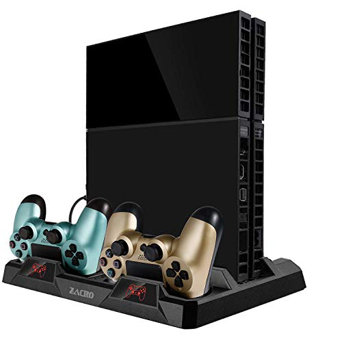 Zacro Soporte Vertical PS4 Pro/PS4 Slim/PS4 Ventilador Multifuncional Único Aparato,16 Ranuras para Discos de Juegos,3m Cable de Carga,Puerto de carga,4 Mini-adaptador micro de USB para Mando Zacro Soporte Vertical PS4 Pro/PS4 Slim/PS4 Ventilador Multifuncional Único Aparato,16 Ranuras para Discos de Juegos,3m Cable de Carga,Puerto de carga,4 Mini-adaptador micro de USB para Mando
