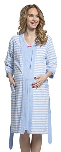 Zeta Ville - Premamá camisón Set Bata Embarazo Lactancia de Rayas - Mujer - 190c (Azul, 36-38, S)