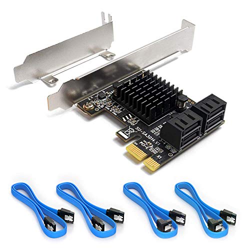 Ziyituod Tarjeta SATA, SATA III 4 Puertos Adaptador Tarjeta con 4 Cable SATA, 6 Gbps SATA Controlador PCIe Tarjeta con Soporte de Perfil bajo, Compatible con 4 Dispositivos SATA 3.0, Non Raid(SA3014)