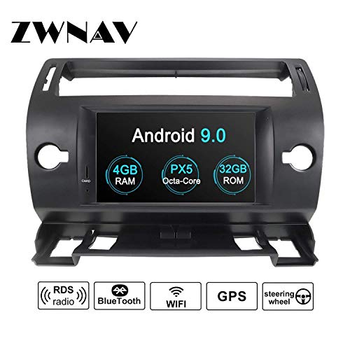 ZWNAV Andriod 9.0 Estéreo para automóvil Navegación por GPS para Citroen C4 C-Quatre C-Triumph 2004-2012 Soporte para Europa 49 CD de mapeo de país DVD Dab + WiFi Pantalla táctil de 7"