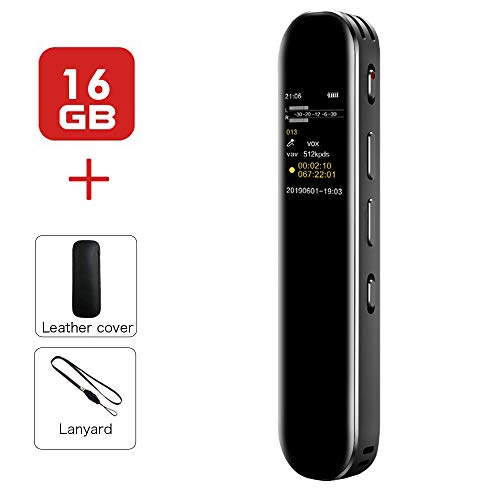 16G Grabadora de Voz Digital Portátil, HD Grabador Sonido con Reproductor MP3, Micrófono Incorporado Externo, Reducción de Ruido, Baterías Recargables para Reuniones, Entrevistas, Lecciones