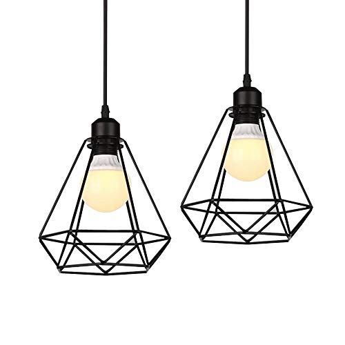 2 pieza industriales lámpara colgante vintage de metal, Retro jaula creativos – Lámpara de techo, E27 Pantalla, forma de diamante Hierro Lámpara de techo estructura de metal araña 2 pieza industriales lámpara colgante vintage de metal, Retro jaula creativos – Lámpara de techo, E27 Pantalla, forma de diamante Hierro Lámpara de techo estructura de metal araña