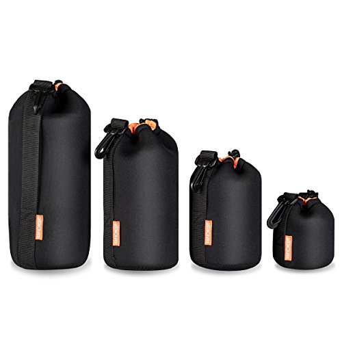 (4 Piezas) K&F Concept Set Funda Objetivos Protección Neoprene Grueso para DSLR Cámara Lente (Canon, Nikon, Pentax, Sony, Olympus, Panasonic) - Incluye: Pequeño, Mediano, Grande y Extra Grande Bolsa para Lente