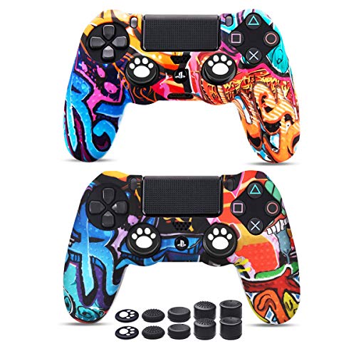 6amLifestyle Funda Protectora Antideslizante de Silicona para Mando PS4, Carcasa para Sony PS4 / PS4 Pro / PS4 Slim Controller (Pintada 2 Fundas de Mando PS4 10 Thumb Grips PS4)