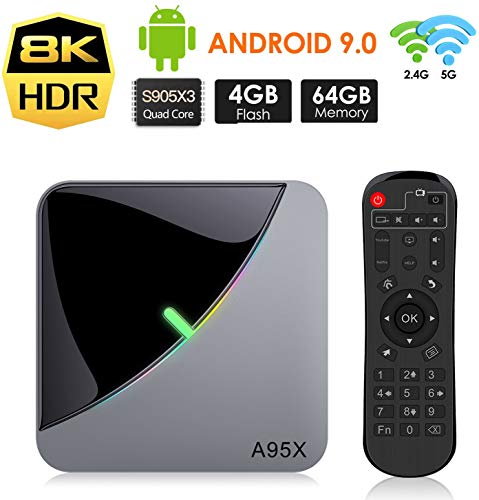 A95X TV Box Android 9.0【4GB RAM+64GB ROM】 8K*4K Quad-Core Cortex-A55 Amlogic S905X3 Bluetooth 4.2 Dual Band WiFi 2.4G/5GHz Ethernet Network10/100M Android Smart TV Box