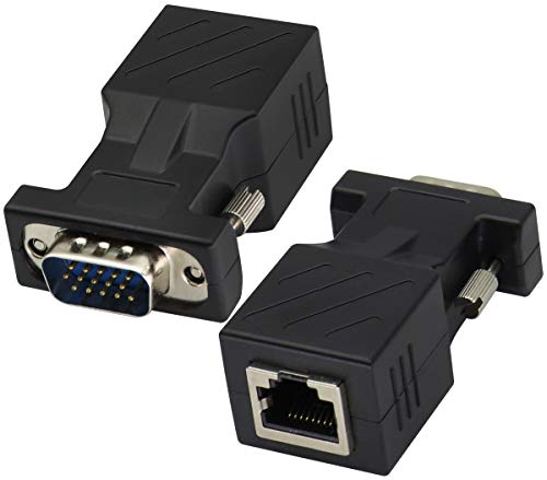 AAOTOKK Adaptador VGA a RJ45, RJ45 Hembra a VGA Puerto Macho de 15 Pines Cat5 Cat6 Cat7 Ethernet Soporte 720P, 1080I, 1080P Transmisión de Video para Video Multimedia (2 Unidades）