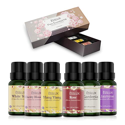 Aceites Esenciales Aromaterapia ESSLUX Flores Aceites Esenciales Para Humidificador Difusor Aromaterapia Top 6 Set 100% Natural Puro