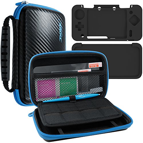 AFUNTA 4 en 1 Kit de Protección para New Nintendo 2DS XL, Funda de Transporte, Funda de Silicona, Stylus y 2 Pet Protectores de Pantalla para Pantalla Superior e Inferior, para 2DS LL y Accesorios