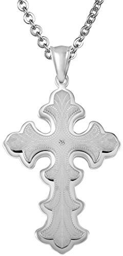 Aienid 1 Pieza Joyas de Moda Acero Inoxidable Collar Colgante Hombre Circonita Plateado Cristo Cruz Figura 3.6 x5.3cm con Cadena Aleatoria para Mujer y Hombre