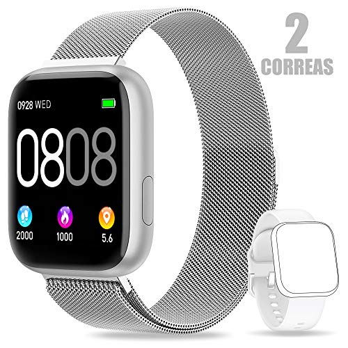 AIMIUVEI Smartwatch, Reloj Inteligente Mujer Hombre IP67 con Pulsómetro, 1.4 Inch Smartwatch Presión Arterial Monitor de Sueño GPS Podómetro Pulsera Actividad Inteligente Compatible con iOS y Android