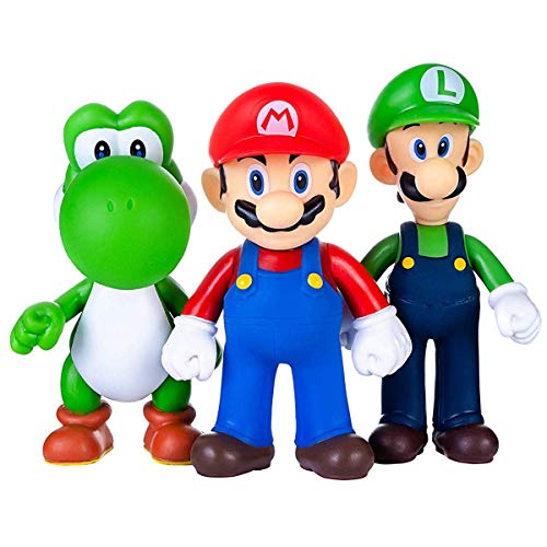 AINOLWAY 3pcs / Set Super Mario Toys - Figuras de Mario y Luigi - Figuras de acción de Yoshi y Mario Bros Figuras de Juguete de PVC de Mario