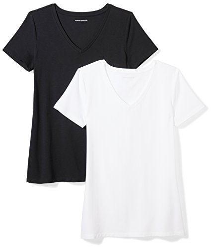 Amazon Essentials Camiseta de manga corta clásico con cuello en V, Mujer, Negro (Negro/Blanco), XS, pack de 2 Amazon Essentials Camiseta de manga corta clásico con cuello en V, Mujer, Negro (Negro/Blanco), XS, pack de 2