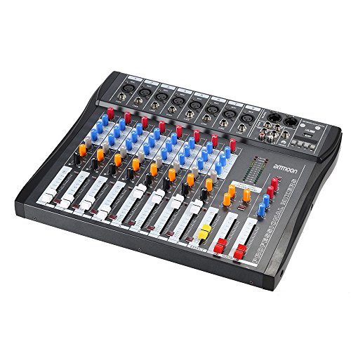 ammoon® Mezcla de Audio Mezclador Consola CT80S-USB 8 Canales Línea Mic Digital con 48 V de Alimentación Phantom para la Grabación de DJ Etapa Karaoke Apreciación Musical