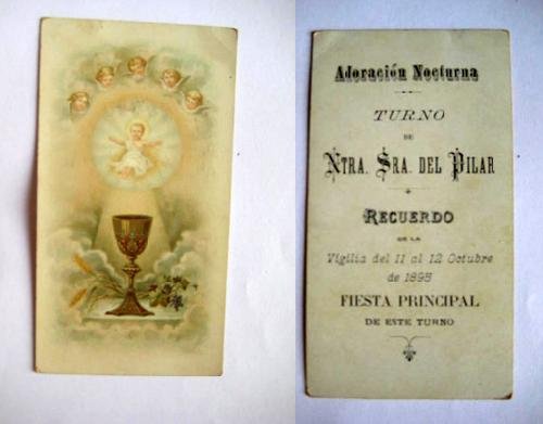 Antigua Estampa Religiosa - Old Card Religious : ADORACIÓN NOCTURNA, Turno de Ntra Sra del Pilar.