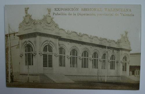 Antigua postal fotográfica. Old photographic postcard.. EXPOSICION REGIONAL VALENCIANA. Pabellón de la Diputación provincial de Valencia.