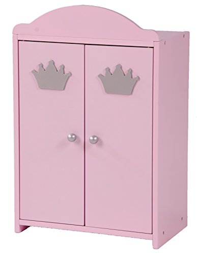 Armario de muñecas Roba de 2 puertas de la coleccion "Princess Sophie", armario de muñecas lacado en rosa, con riel y suelo de armario incluidos