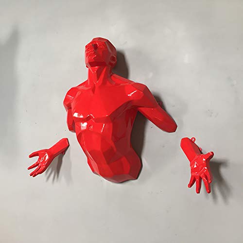 Arte Corporal 3D Estatuas para Bar Cafés Club,Acabado De Bronce Hombre Masculino Decoración De Pared Escultura,Modernas Creativo Torso Humano Pared Colgante Rojo Pequeño