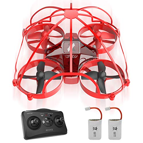 ATOYX Mini Drone para Niños y Principiantes, AT-66D RC Drone Protección Integral, 3D Flips,Una Tecla de Retorno, Modo sin Cabeza, Mejor Dron de Juguete, 2 Baterías,Rojo