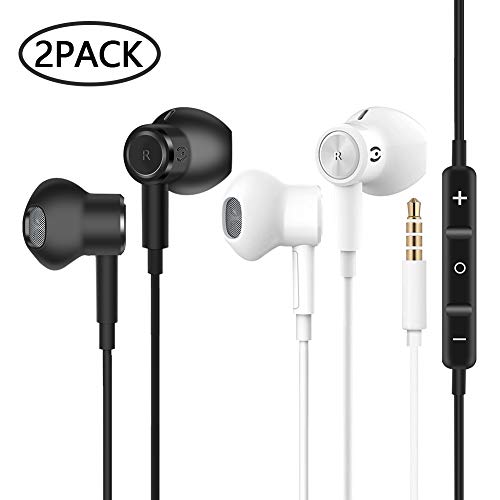 Auriculares in-Ear con micrófono,2 Pack Auriculares con Cable estéreo con Aislamiento de Ruido Compatibles Todos los demás Dispositivos de 3,5 mm.