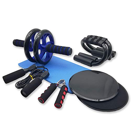 Azeekoom 8 en 1 AB Roller Set - Rueda Abdominal + Esterilla Deporte + 2 Discos Deslizantes + 2 Soportes para Flexiones + Fortalecedores de Mano + Cuerda para Saltar, para Fitness Ejercicio Culturismo