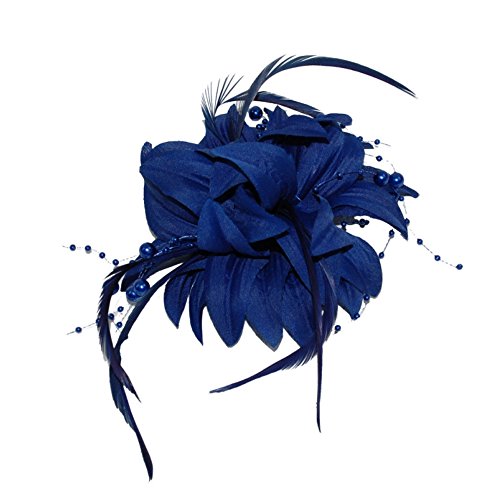 Azul marino Capa flor cuentas y plumas pico Clip Broche Tocado