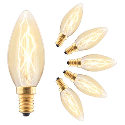 B4U 6 X Vintage Edison Bombillas 25W, E14 C35 Regulable, filamentos decorativos, luz blanca cálida suave 2700 K, Durabilidad 15.000 horas
