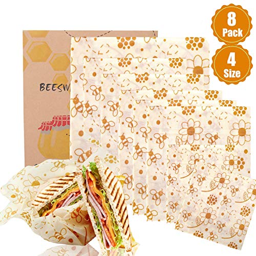 BALFER® Envoltorios Cera de Abeja(8Pcs,10-35cm), Reutilizable Envolver,Lavables,Eco Friendly, Zero Waste. Beeswax Wrap Mantiene Alimentos Fresco para Sándwich, Bocadillos, Frutas etc.