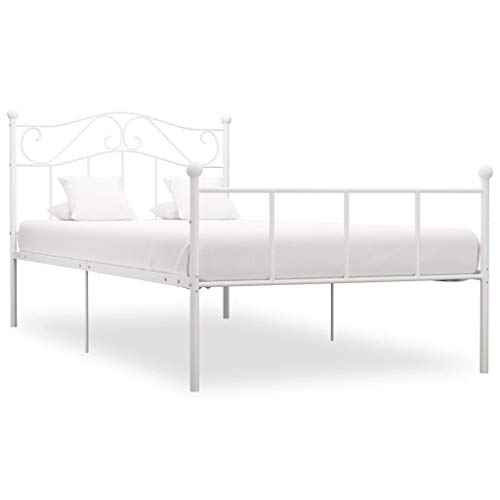 Benkeg Estructura de Cama De Metal Blanco 140 x 200 cm, Estructura de Cama Clásica de Dormitorio Estructura de Cama Matrimonio