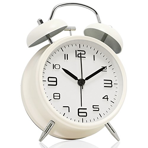 Betus Reloj Despertador de 4"con Doble Campana sin marcaje - Esfera 3D con Marco de Metal con luz de Fondo - Reloj de Mesa de Escritorio para el hogar y la Oficina - Blanco Leche