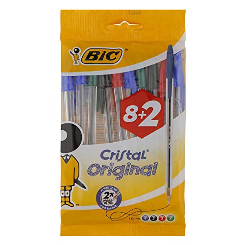 BIC Cristal Original bolígrafos punta media (1,0 mm) – colores Surtidos, Blíster de 8+2