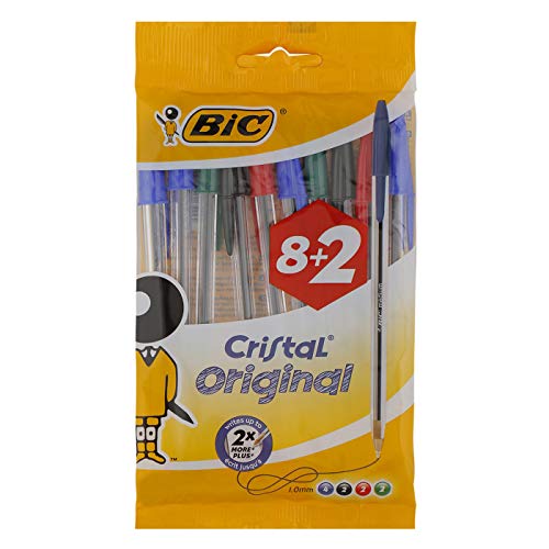 BIC Cristal Original bolígrafos punta media (1,0 mm) – colores Surtidos, Blíster de 8+2 BIC Cristal Original bolígrafos punta media (1,0 mm) – colores Surtidos, Blíster de 8+2
