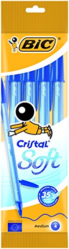 BIC Cristal Soft bolígrafos punta media (1,2 mm) - Azul, Blíster de 4 unidades
