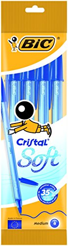 BIC Cristal Soft bolígrafos punta media (1,2 mm) - Azul, Blíster de 4 unidades BIC Cristal Soft bolígrafos punta media (1,2 mm) - Azul, Blíster de 4 unidades