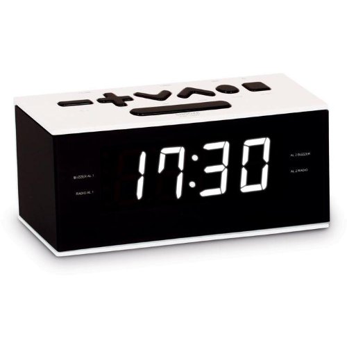 BigBen Interactive RR60 - Radio despertador (pantalla LED, AM/FM, 87.5-180 MHz, temporizador de apagado automático), blanco