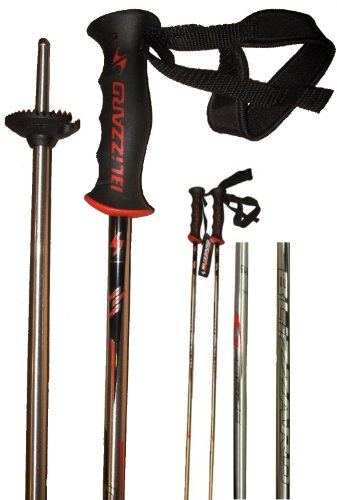 Blizzard G-Force - Bastones de esquí, aluminio, con correa, 14 mm de diámetro, 130 cm, color rojo, negro y plateado