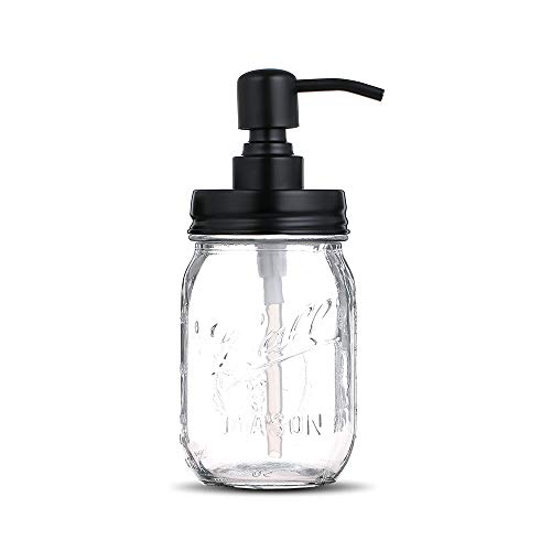 Bonris 16oz Dispensador de jabón de jarro de Vidrio Transparente con Bomba de Acero Inoxidable Classic Decor para baño Cocina Farmhouse Decor