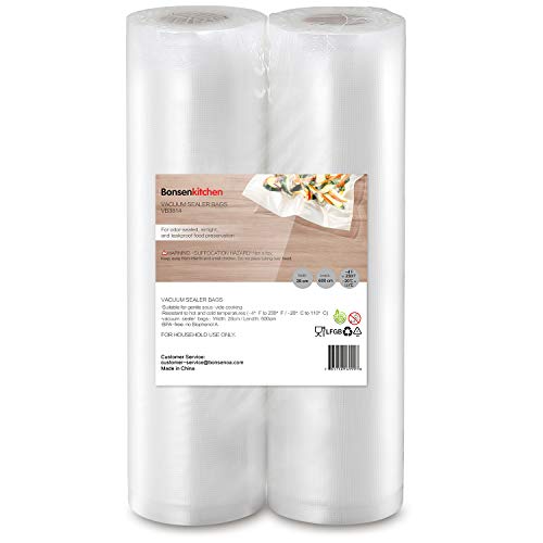 Bonsenkitchen Rollos al Vacio para Envasadora al Vacío, 2 Rollos 28 x 600cm Bolsas de Vacio Gofradas para Conservación de Alimentos y Sous Vide Cocina & Boilable - VB3814 Bonsenkitchen Rollos al Vacio para Envasadora al Vacío, 2 Rollos 28 x 600cm Bolsas de Vacio Gofradas para Conservación de Alimentos y Sous Vide Cocina & Boilable - VB3814