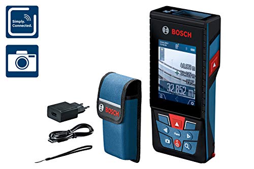 Bosch Professional Medidor láser de distancia GLM 120 C (cámara integrada, transmisión de datos Bluetooth, máx. distancia:120 m, cable micro USB, cargador, correa de transporte, funda)