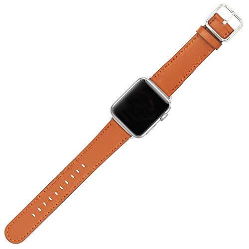 BUY-TO Correa de Reloj Banda de Cuero Suave y Transpirable Correa de Repuesto Lazo Deportivo para la Serie iwatch para la Serie Apple Watch 1/2/3,Brown,42mm