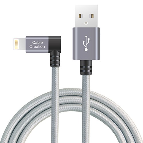 CableCreation Angled Lightning al cable del USB, 4 pies cable de la carga de la sincronización de los datos del USB de Apple para el iPhone 6S / 6, iPhone 5 / 5S / 5C, enchufe del metal y chaqueta de algodón, color gris del espacio