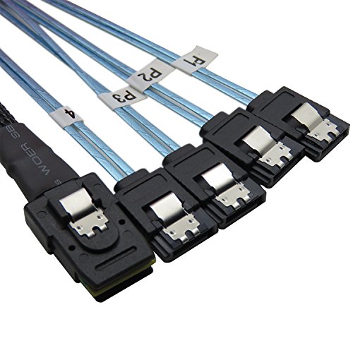 CABLEDECONN 0.75M Internal SFF8087 Mini SAS 36pin Male W/Latch to SATA 7Pin Female (X4) Forward Breakout Cable (8087 to 4sata 0.75m)