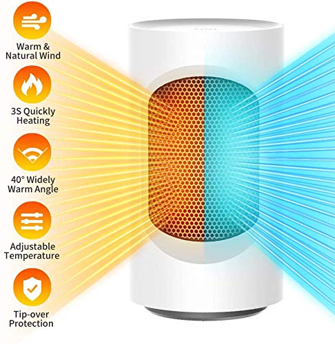 Calefactor Cerámico Calentador portátil Space, Calentador Ventilador portátil con termostato Ajustable y protección contra sobrecalentamiento Calentador eléctrico Personal para Oficina en casa