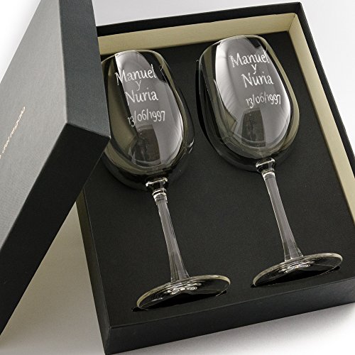 Calledelregalo Estuche de Dos Copas de Vino Personalizadas - Regalo Personalizado para Parejas