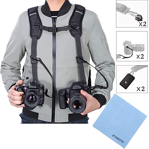 Cámara Hombro Doble Correa Arnés Ajustable de Doble cámara Correa de sujeción y Seguridad Tether de liberación rápida para DSLR SLR Cámara (ZTOWOTO) Cámara Hombro Doble Correa Arnés Ajustable de Doble cámara Correa de sujeción y Seguridad Tether de liberación rápida para DSLR SLR Cámara (ZTOWOTO)