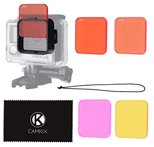 CAMKIX Juego de filtros para Lentes Compatible con GoPro Hero 4 Black, Silver Hero+ Hero+ LCD, Hero and 3+ - Mejora los Colores para Diversos Condiciones de Videos Submarinos y Fotograficas