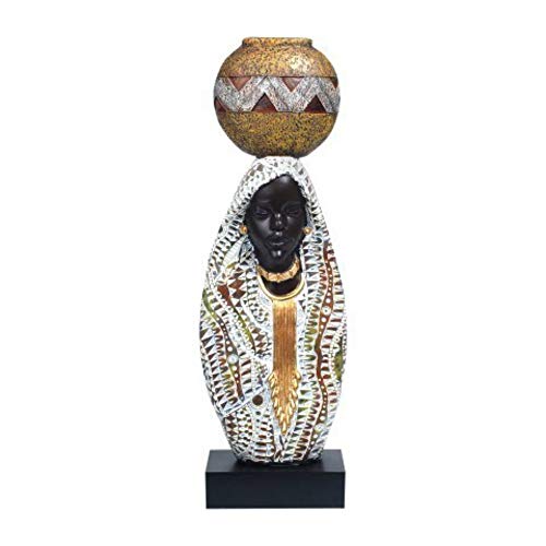 CAPRILO. Figura Decorativa de Resina Africana con Vasija. Adornos y Esculturas. Africa. Decoración Hogar. Regalos Originales. 45.5 x 14 x 8 cm.
