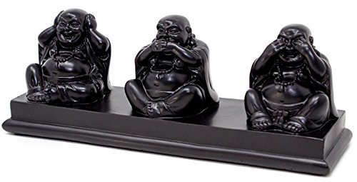 Carcasa Budas tres - tapones para los oídos Evil Speak No Evil ver sin - Figura decorativa con motivo navideño de Buddha sonriente en color negro efecto resina