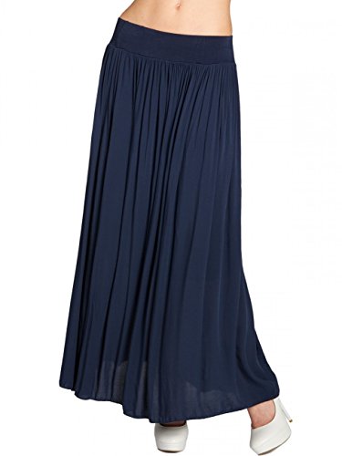 Caspar RO012 Falda Plisada de Verano para Mujer Falda Larga Casual, Color:Azul Oscuro, Talla:Talla Única